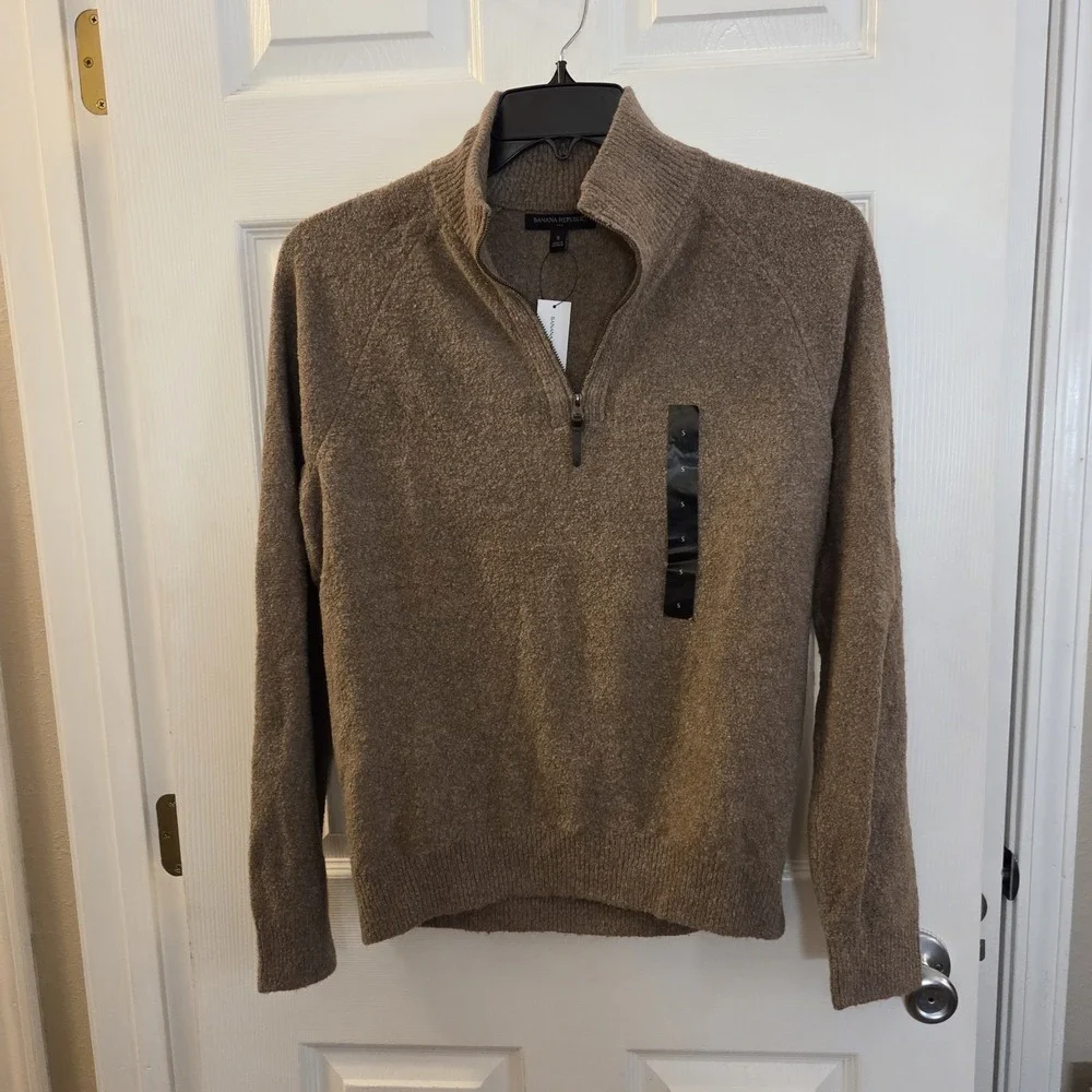 Banana Republic 1/4 Zip Wool Cotton Blend Sweater Sz S men brown long sleeve NWT
